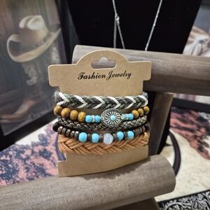 Fashion Jewelry Earthy and Turquoise Bracelet Set Of 6 Adjustable Western A19